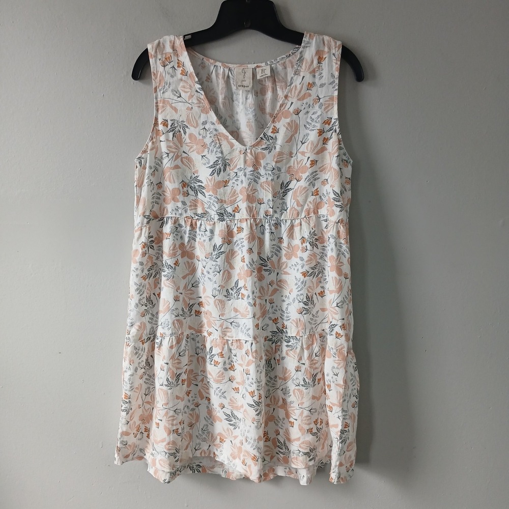 Joie Women's Size Small 100% Linen V-Neck‎ Tiered Mini Dress Sleeveless Floral